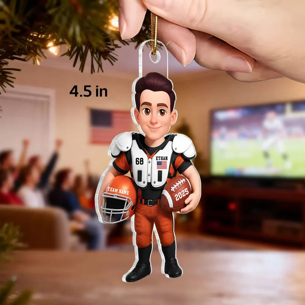 Proud American Football Player - Personalized Acrylic Ornament - Gift For Football Lovers, Grandson, Son, Husband - Image 5