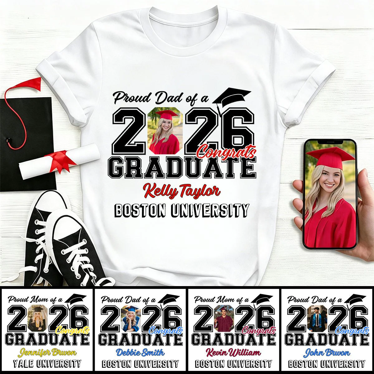 Proud Dad Mom Of A Graduate Personalized Family Of Senior Graduation Shirt - Image 2