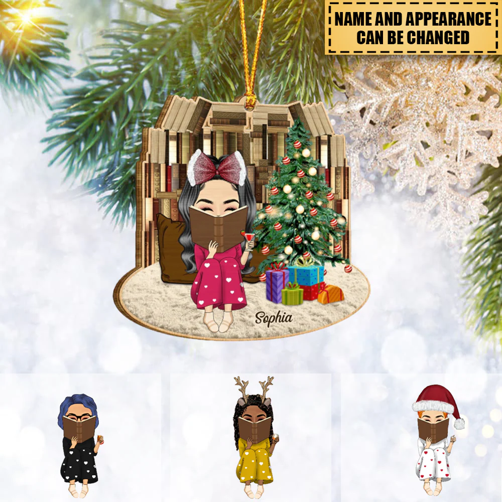 Reading Girls Sitting Relax At Home - Christmas Gift For Books Lovers - Personalized Custom Shaped Acrylic Ornament