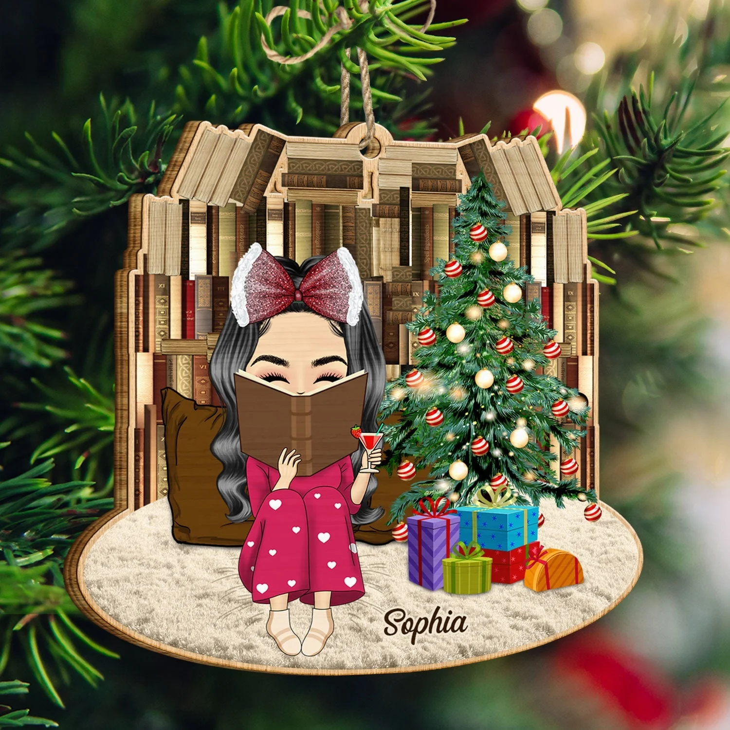Reading Girls Sitting Relax At Home - Christmas Gift For Books Lovers - Personalized Custom Shaped Acrylic Ornament - Image 2