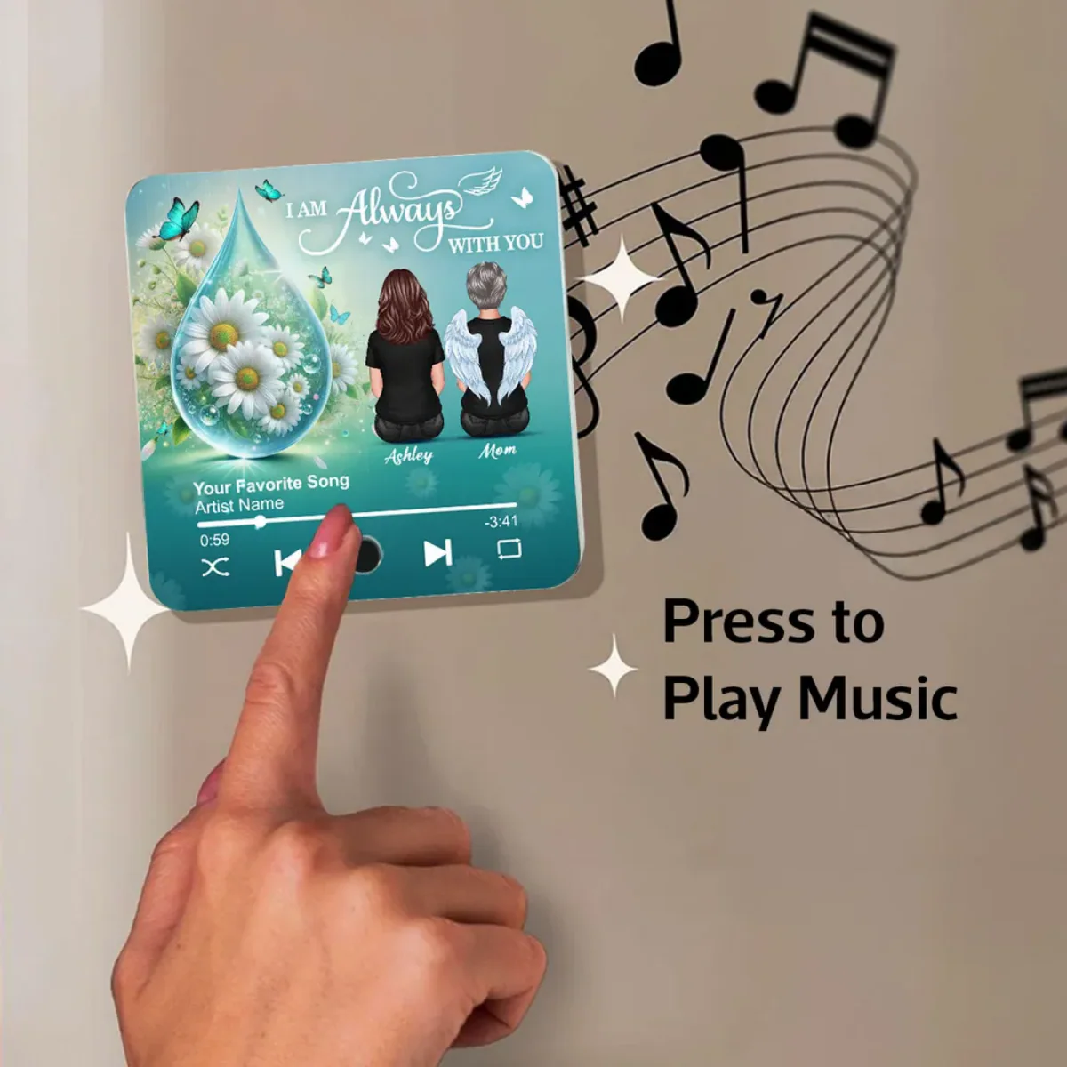 Realistic Teardop Family Members Memorial Personalized Music Fridge Magnet - Image 2