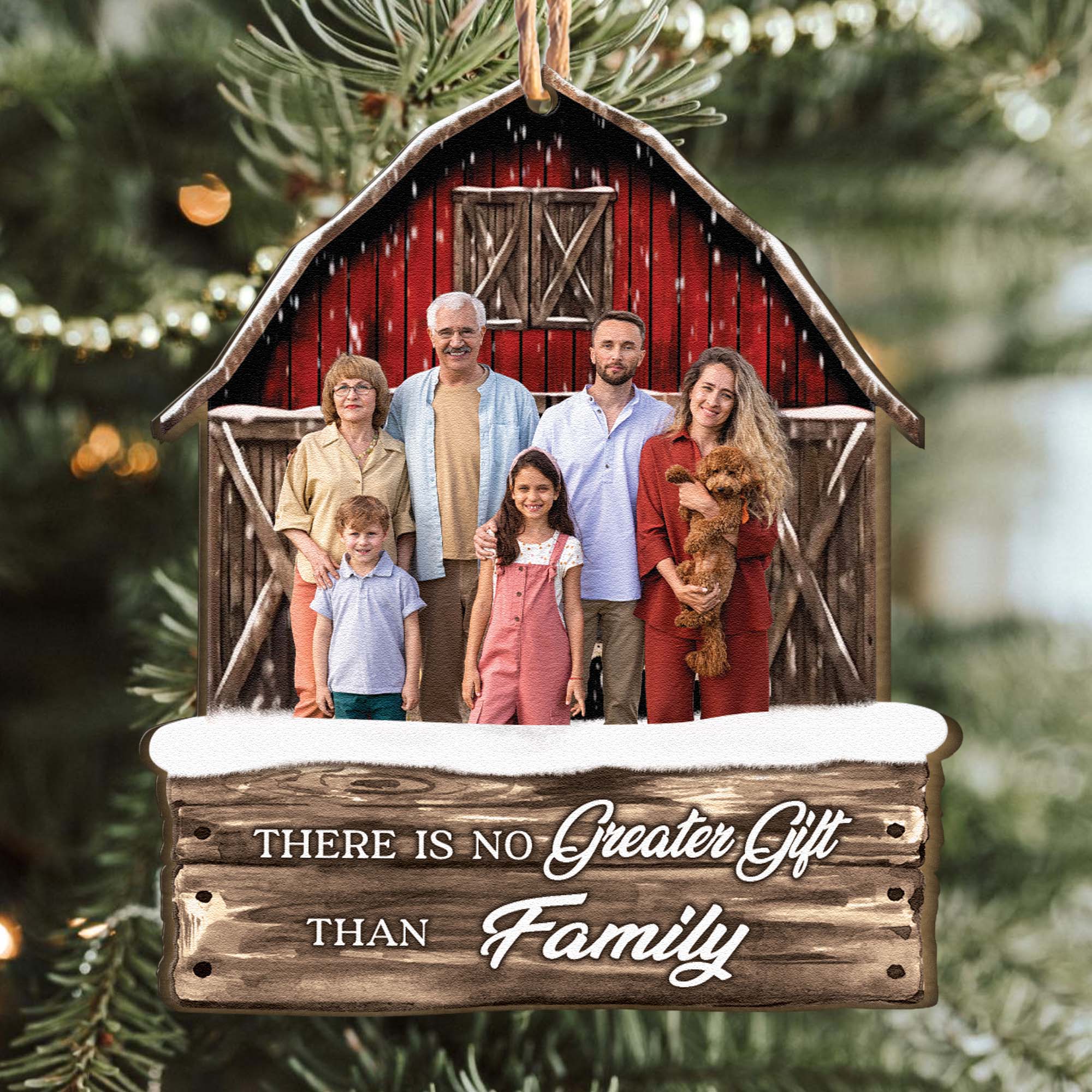 Red Barn Christmas Family Custom Photo - Personalized Photo Ornament - Image 2