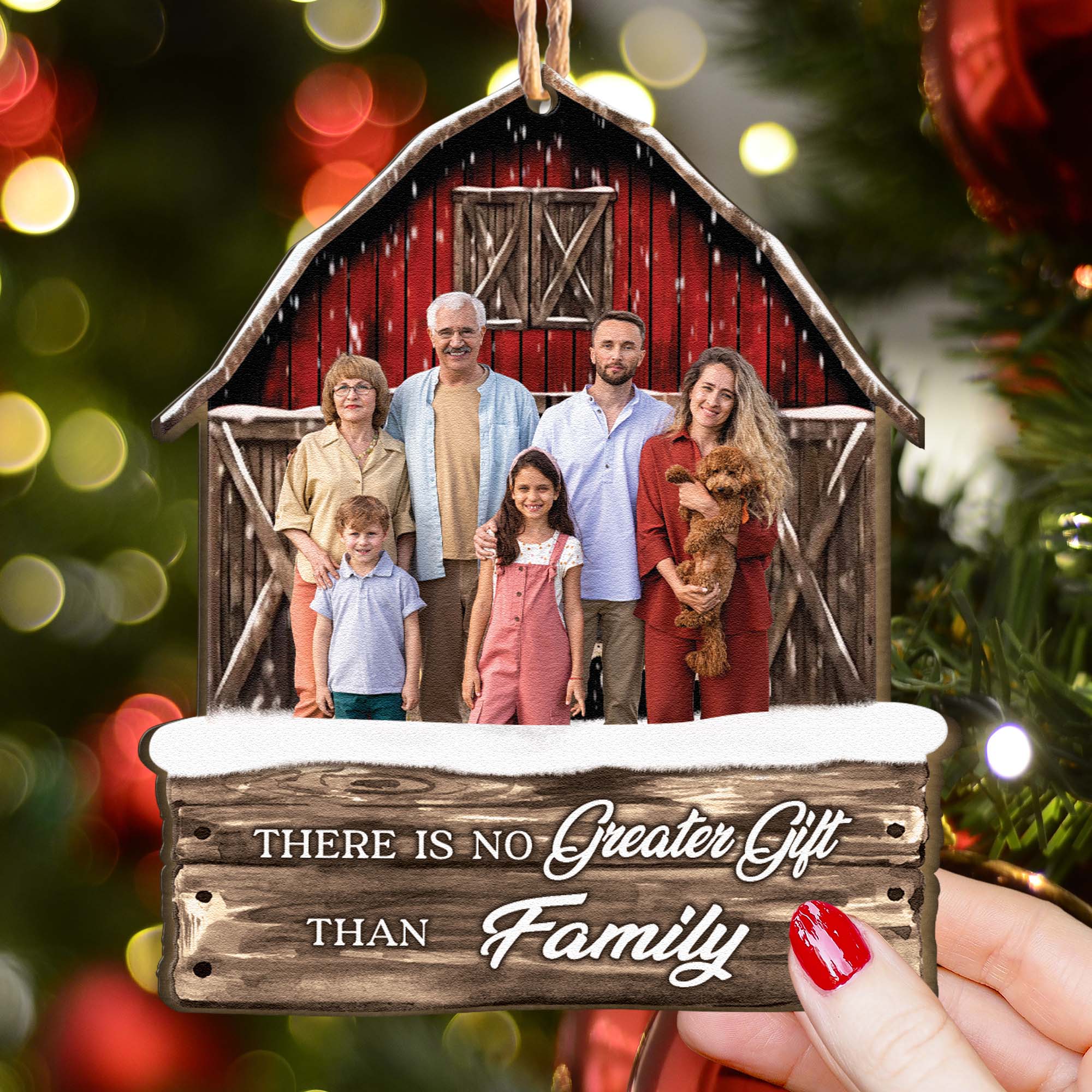 Red Barn Christmas Family Custom Photo - Personalized Photo Ornament - Image 3