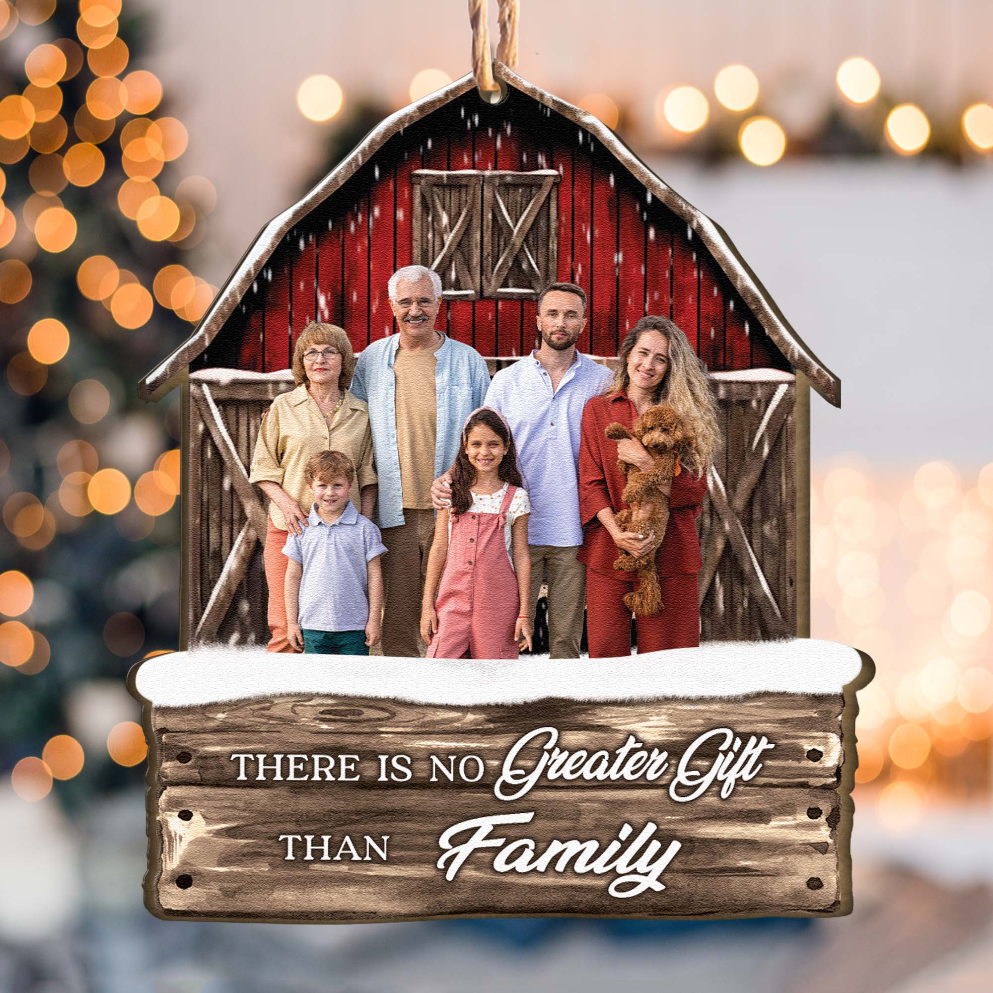Red Barn Christmas Family Custom Photo - Personalized Photo Ornament - Image 4