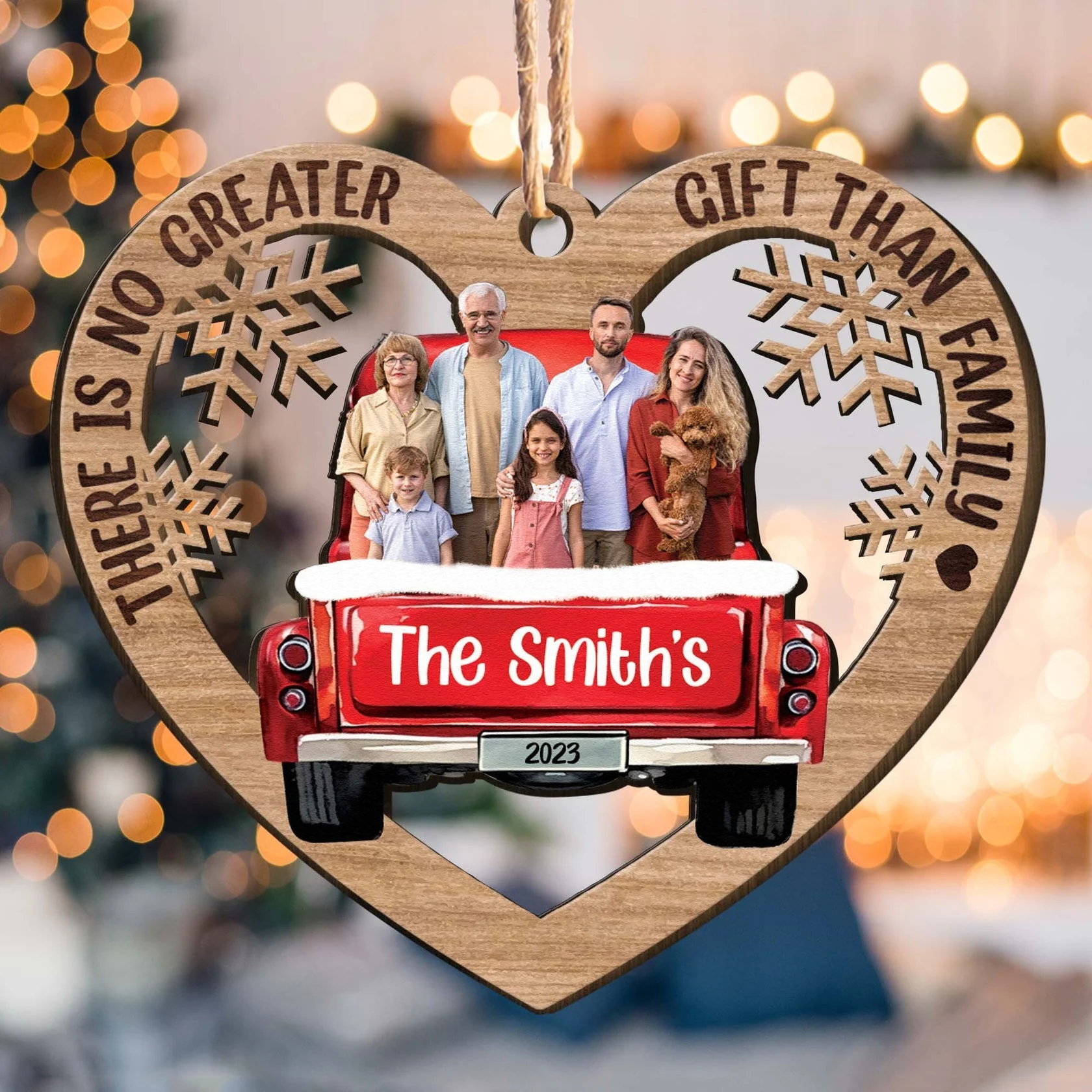 Red Truck Christmas Family Custom Photo - Personalized Ornament - Image 4