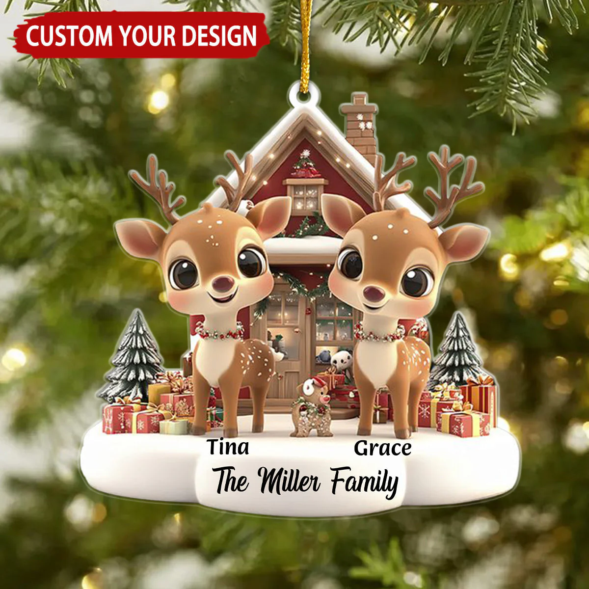 Reindeer Family Personalized Family Ornament - Image 2