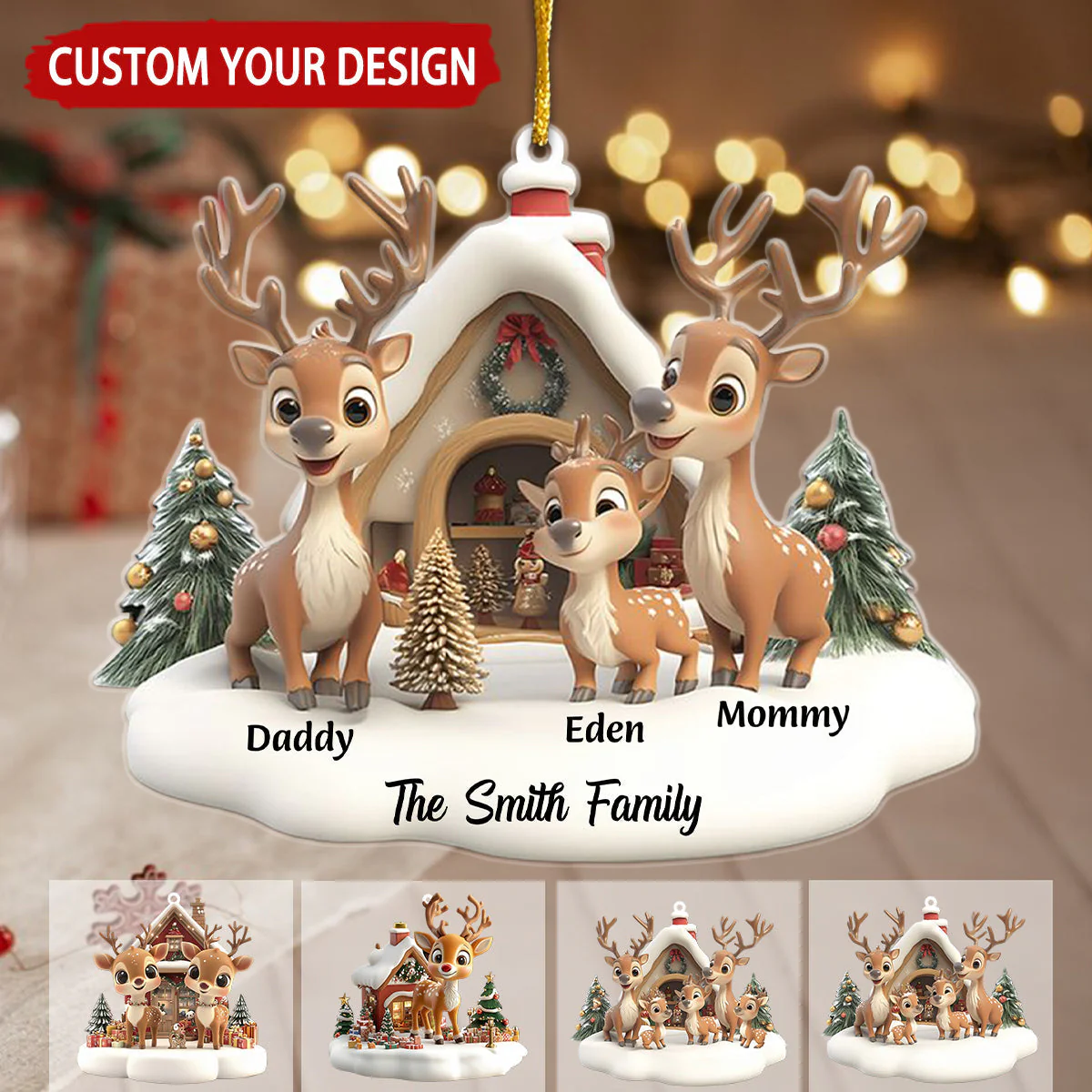 Reindeer Family Personalized Family Ornament - Image 3