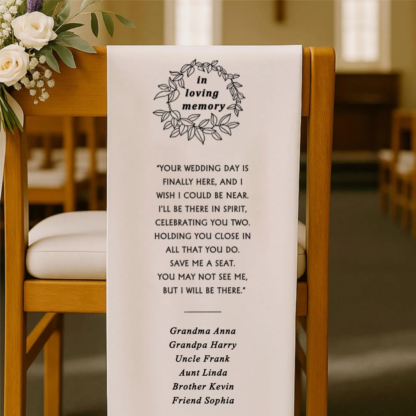 Reserved Wedding Memorial Chair Sign, Personalized Wedding Chair Banner In Memory Of Loved Ones - Image 2