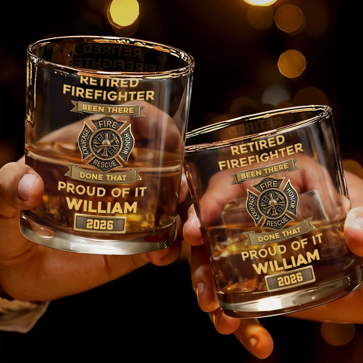 Retired Firefighter Courage Fire Honor Rescue Badge, Personalized Whiskey Glass, Gift For Retired Firefighters - Image 5