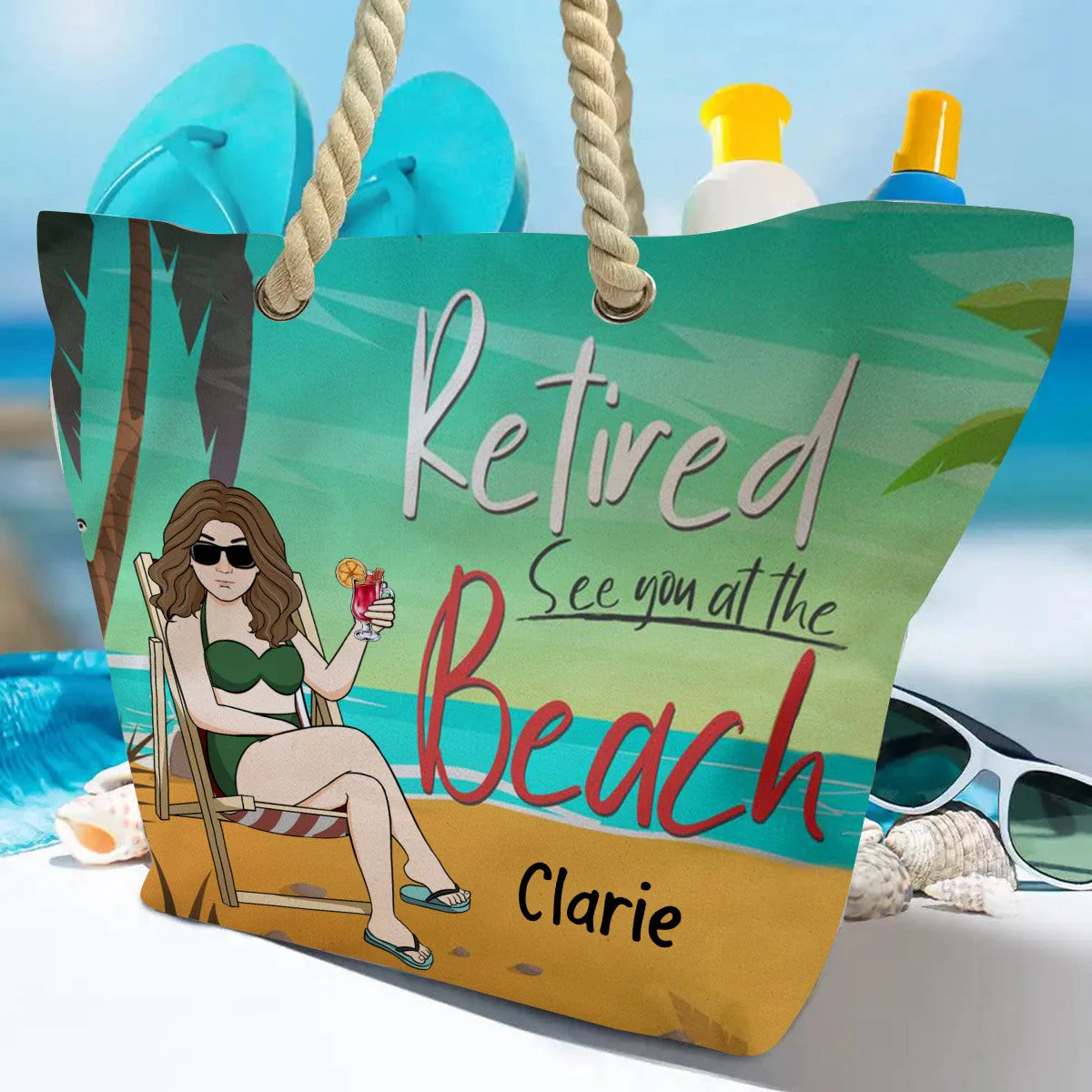Retired See You At The Beach - Personalized Beach Bag - Image 3