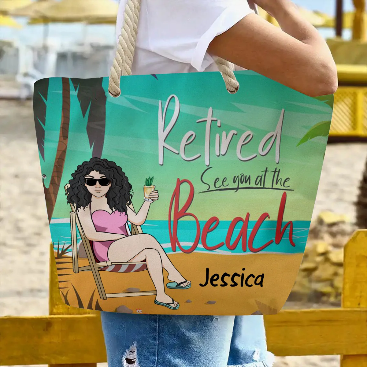 Retired See You At The Beach - Personalized Beach Bag - Image 4