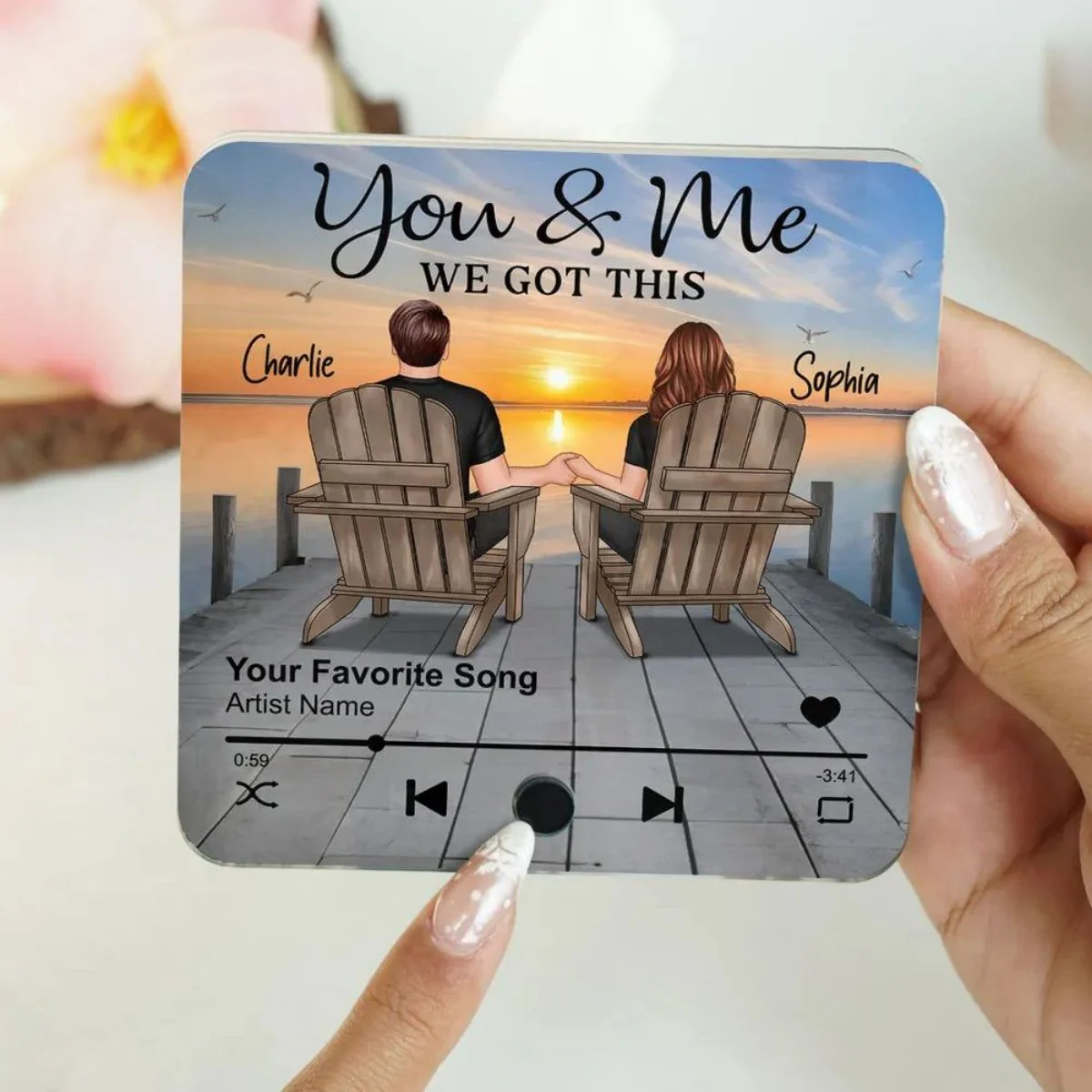 Romantic Couple Hand-in-Hand Acrylic Music Magnet & More – Personalized Anniversary & Valentine's Gift for Couples - Image 3