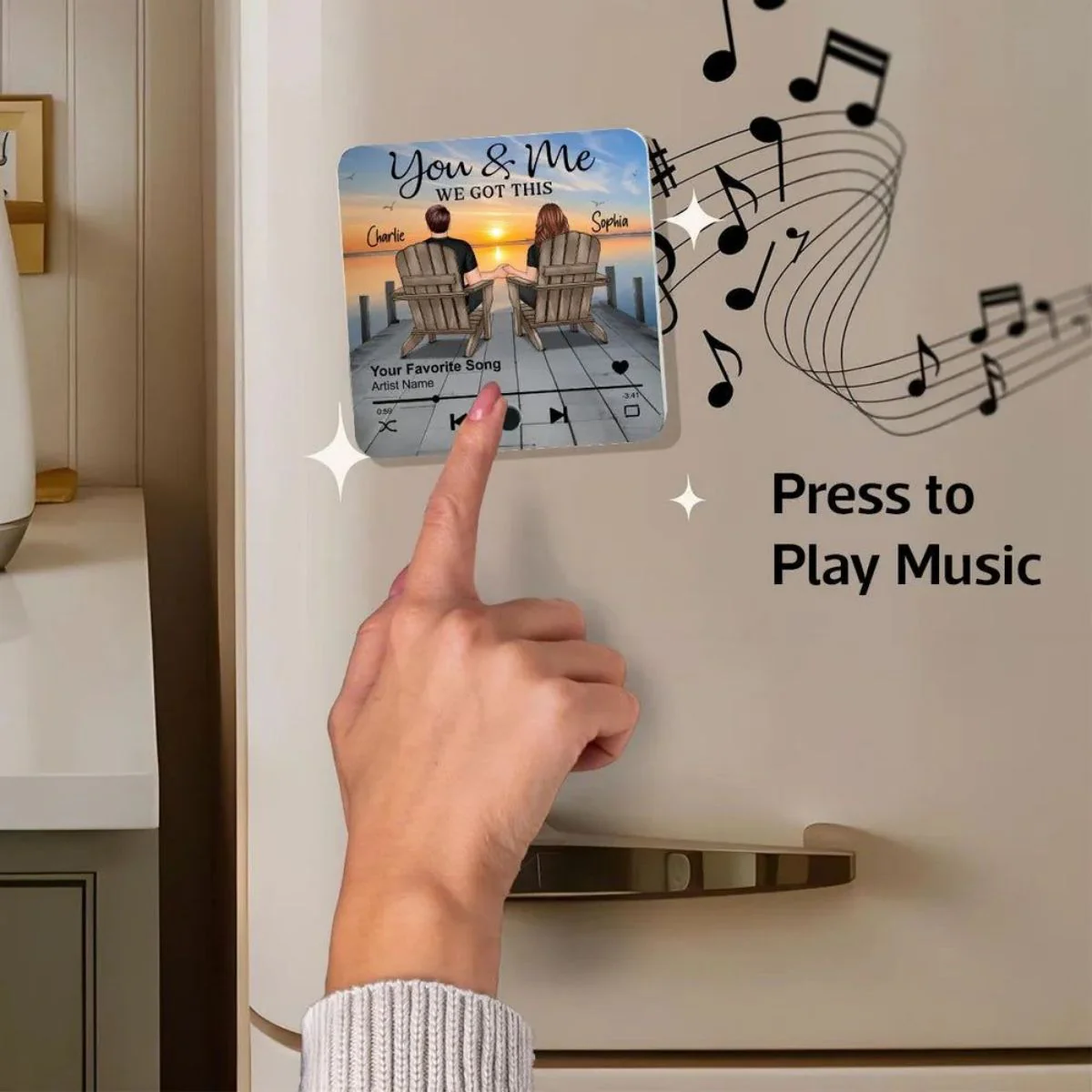 Romantic Couple Hand-in-Hand Acrylic Music Magnet & More – Personalized Anniversary & Valentine's Gift for Couples - Image 5