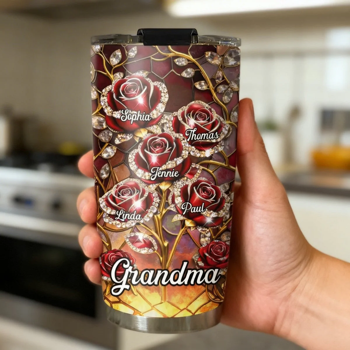 Rose Flower Grandma - Personalized Custom Tumbler - Image 5