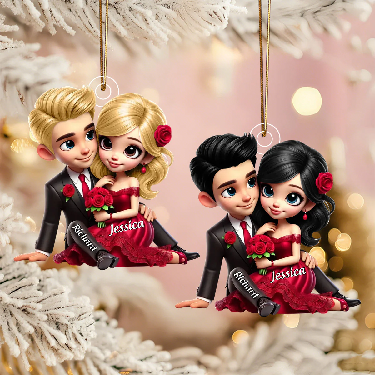 Roses Couple Sitting Together, Personalized Acrylic Ornament, Gift For Couples - Image 2