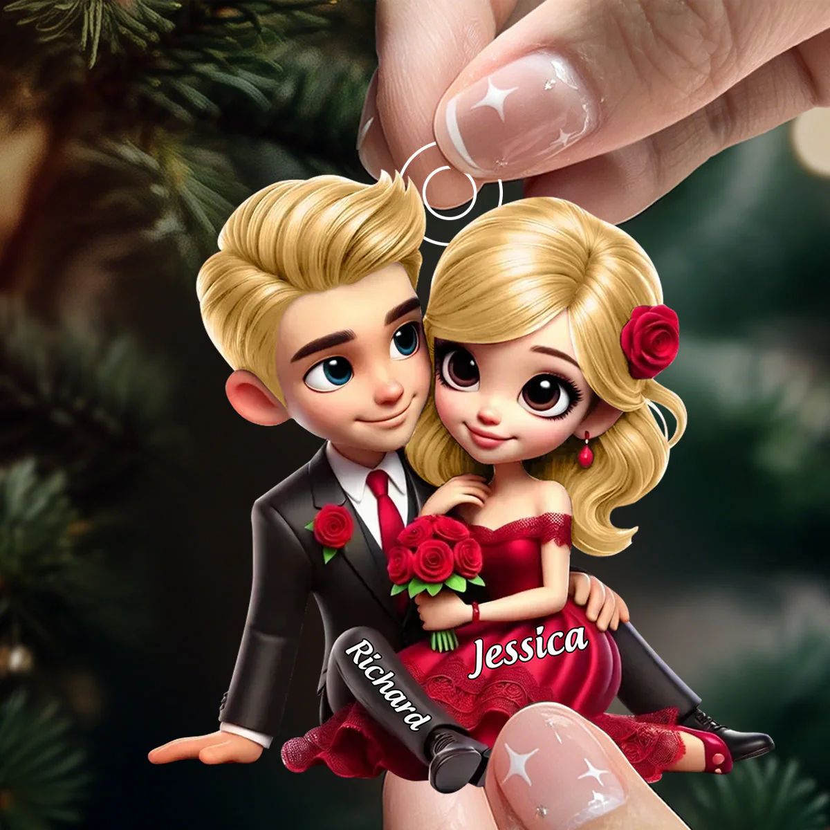 Roses Couple Sitting Together, Personalized Acrylic Ornament, Gift For Couples - Image 3