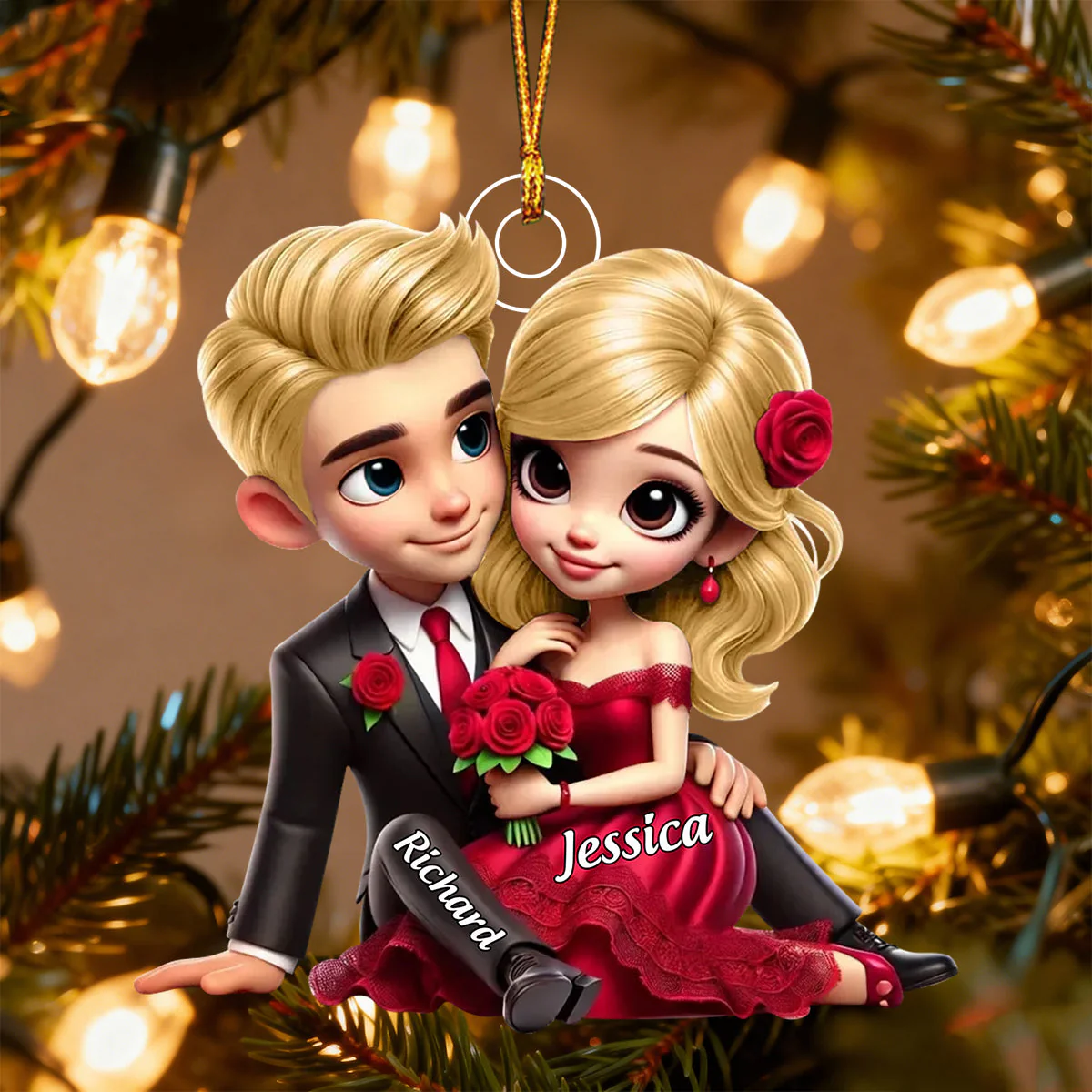 Roses Couple Sitting Together, Personalized Acrylic Ornament, Gift For Couples - Image 6