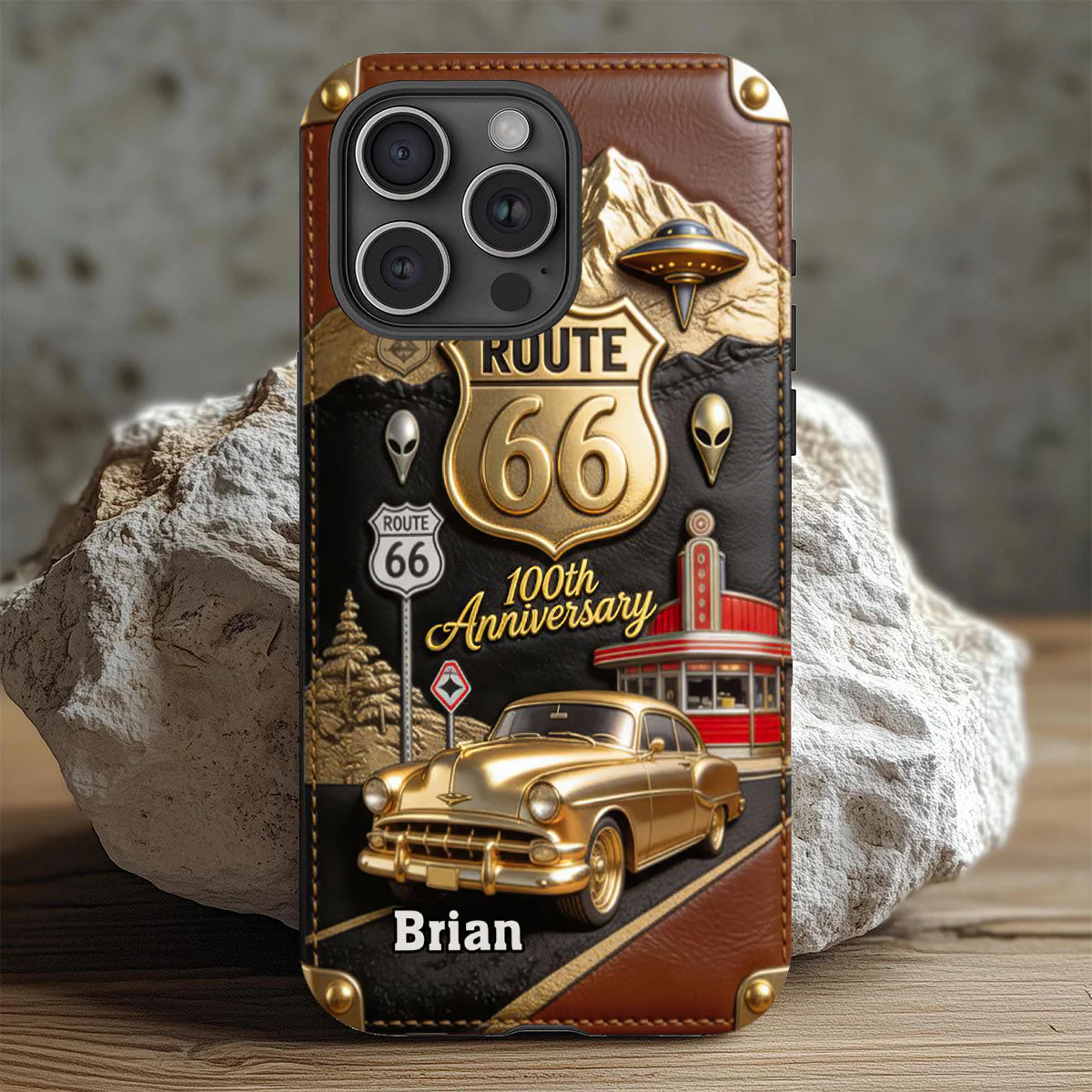 Route 66 100th Anniversary - Personalized Car Lover Leather Phone Case - Image 3