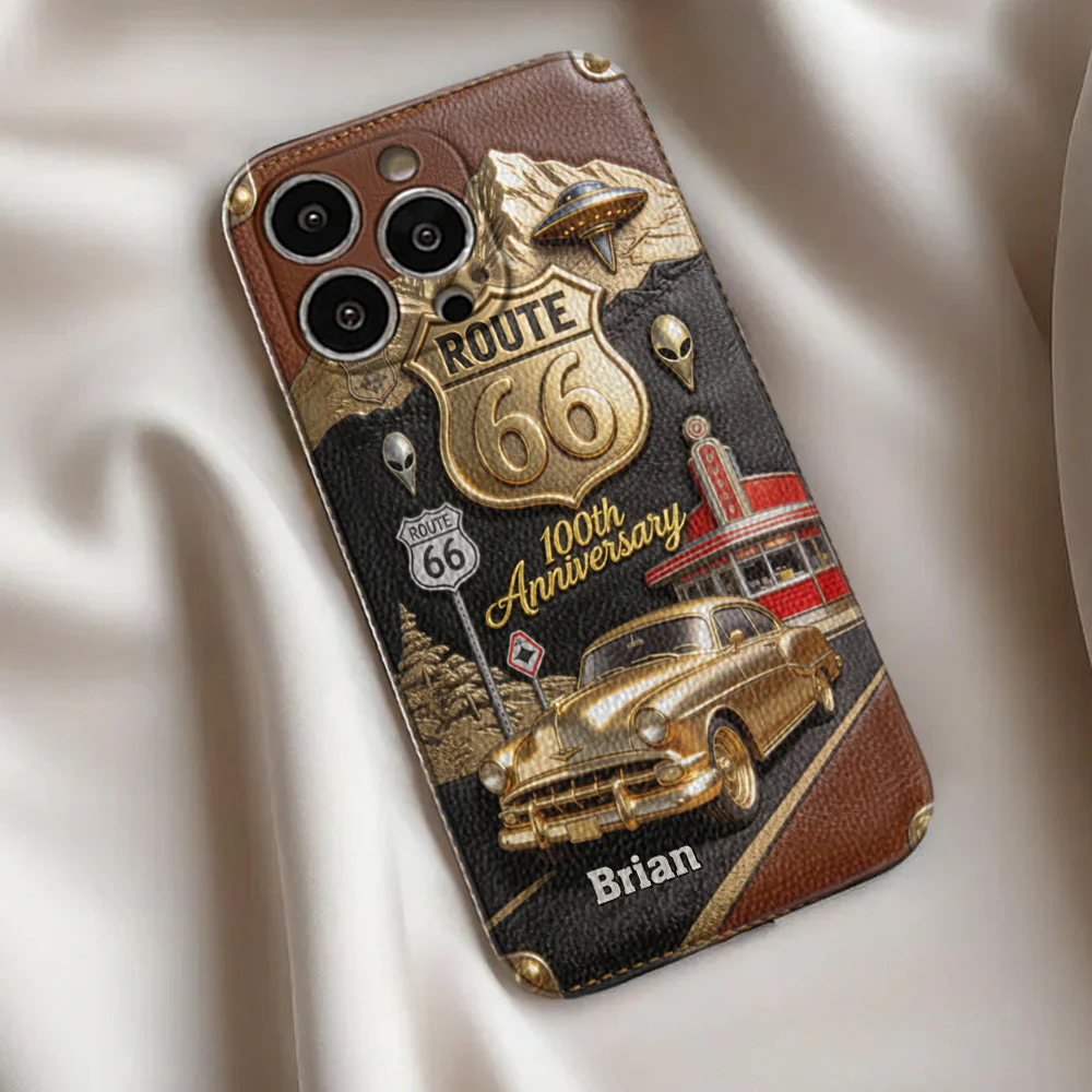 Route 66 100th Anniversary - Personalized Car Lover Leather Phone Case - Image 4