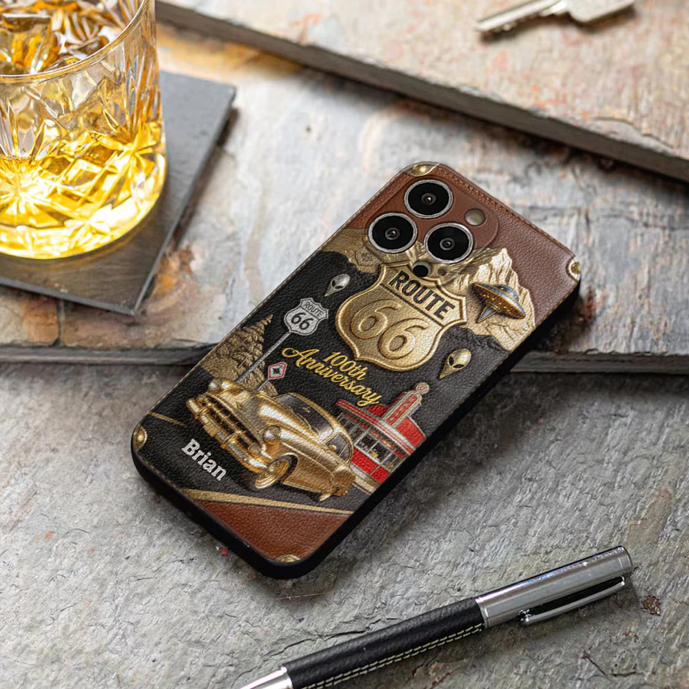 Route 66 100th Anniversary - Personalized Car Lover Leather Phone Case - Image 6