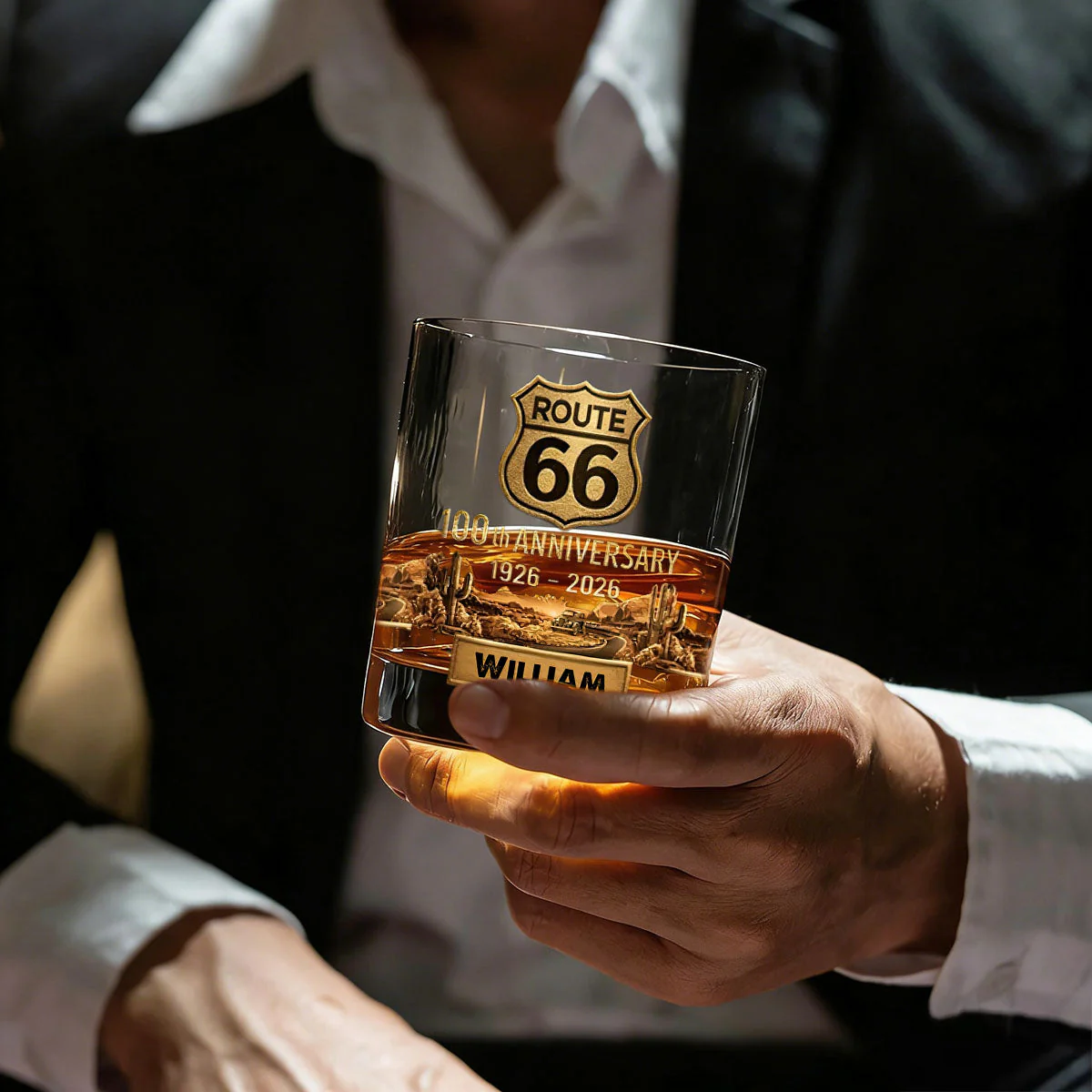 Route 66 100th Anniversary - Personalized Whiskey Glass - Image 2