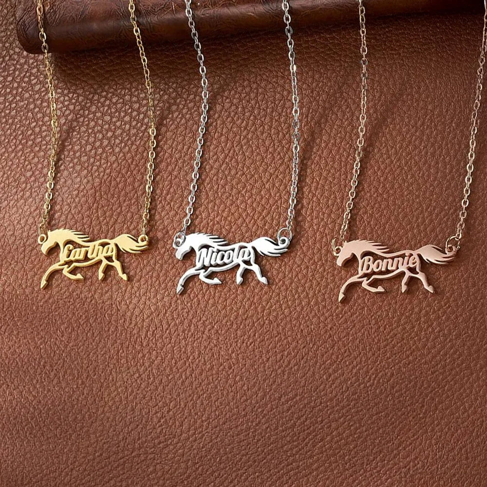 Running/Head Down Horse Personalized Name Horse Necklace - Image 2