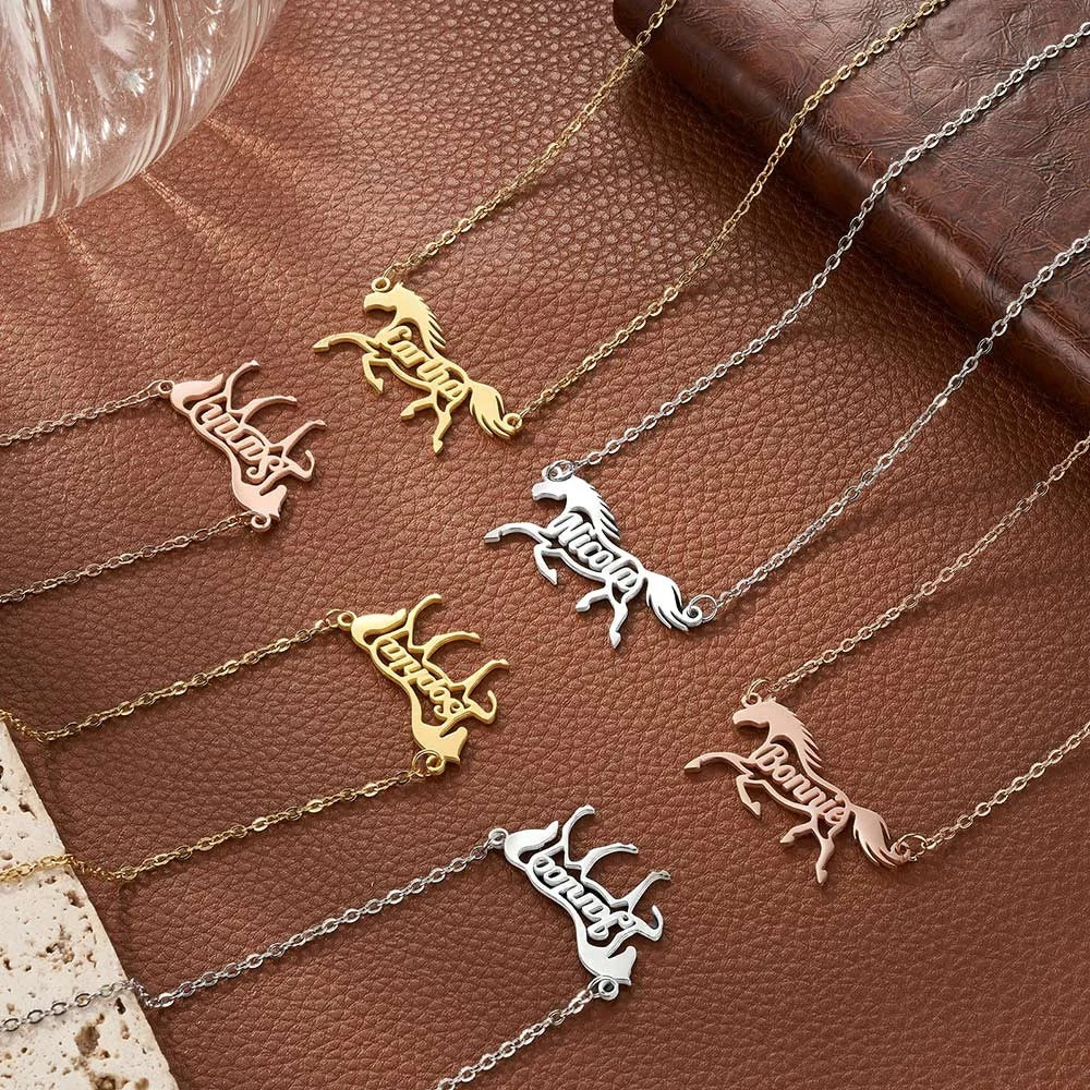 Running/Head Down Horse Personalized Name Horse Necklace - Image 5