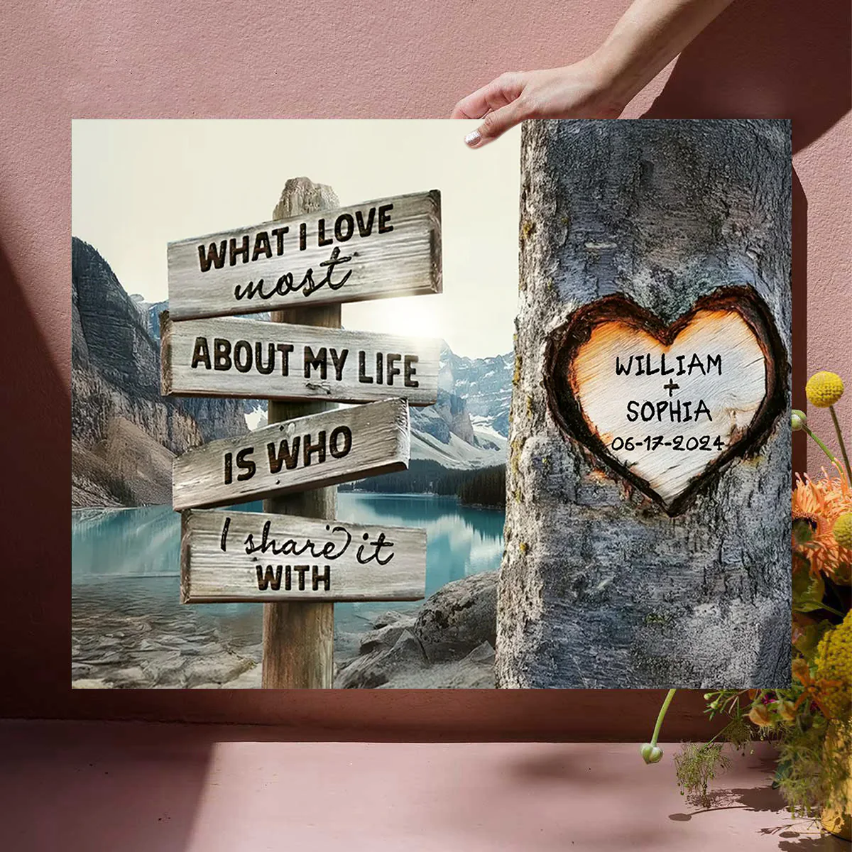 Rustic Tree Carving What I Love Most - Personalized Unique Couple’s Gift Canvas Wall Art - Image 3