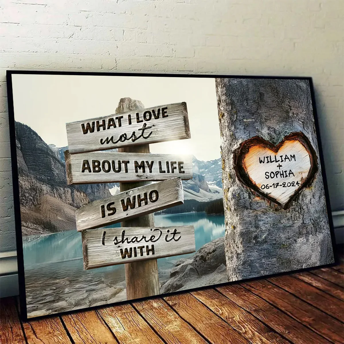 Rustic Tree Carving What I Love Most - Personalized Unique Couple’s Gift Canvas Wall Art - Image 4