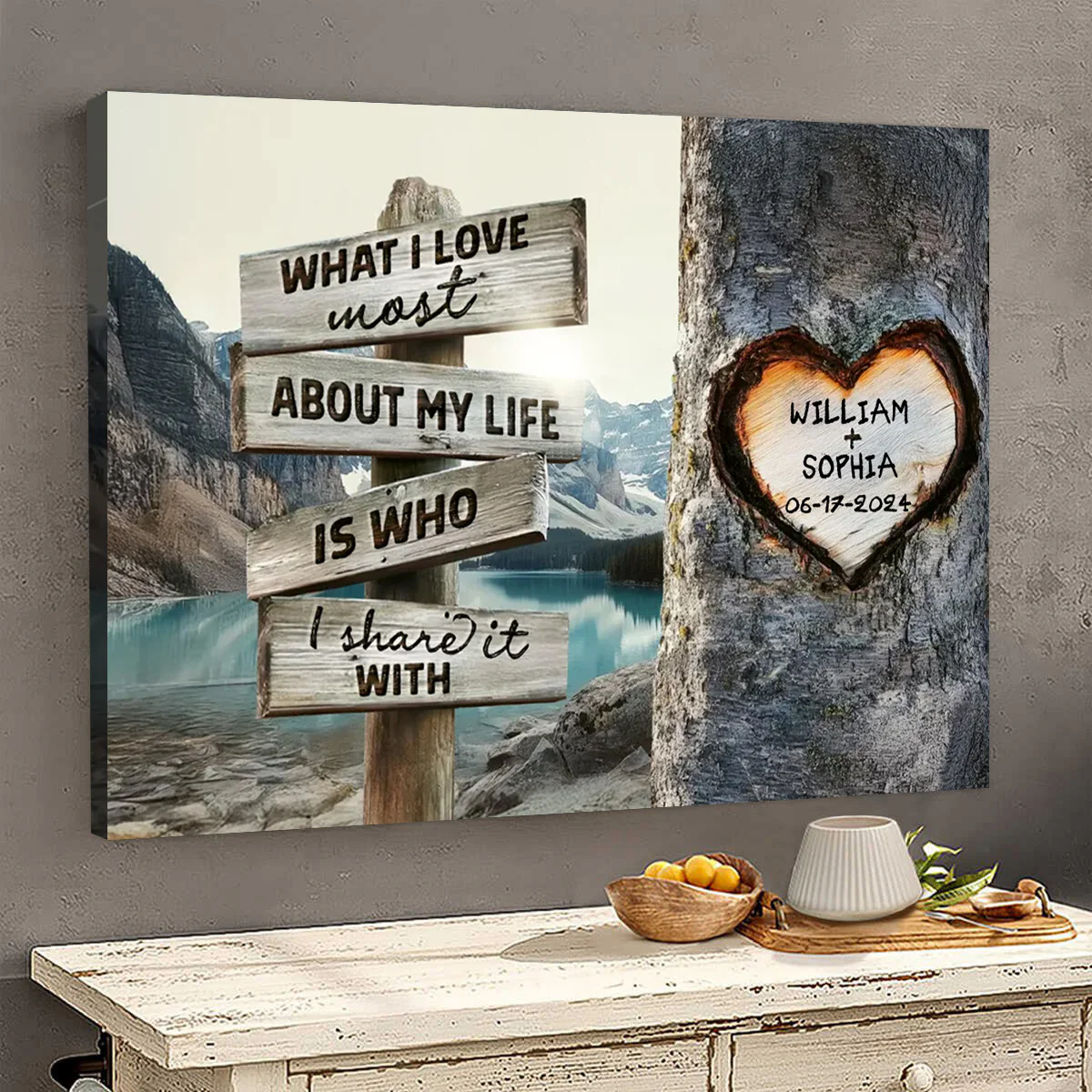Rustic Tree Carving What I Love Most - Personalized Unique Couple’s Gift Canvas Wall Art - Image 5