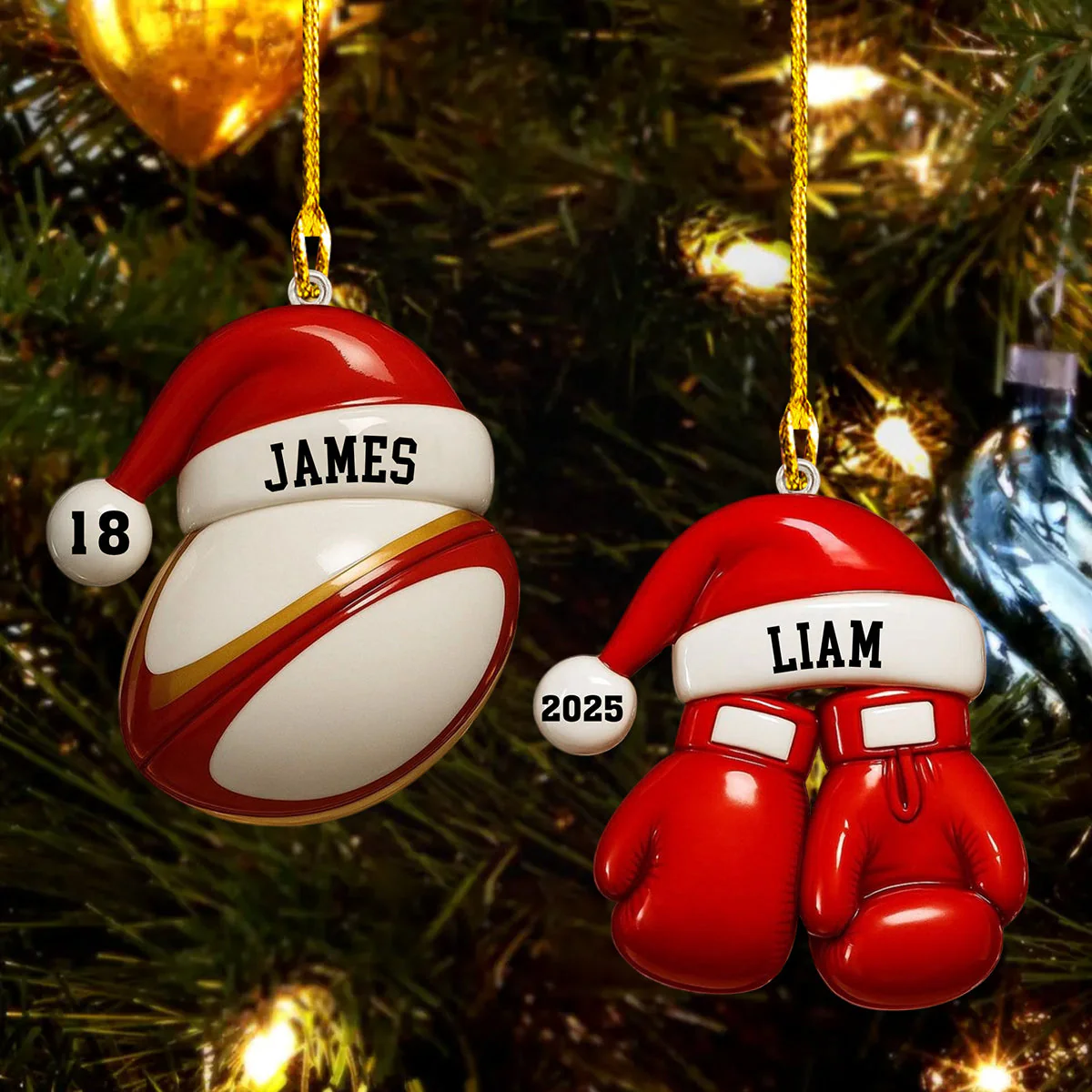 Santa Hat - Personalized Rugby Lacrosse Cricket Boxing Wood Ornament Gift For Sports Fans And Athletes - Image 3