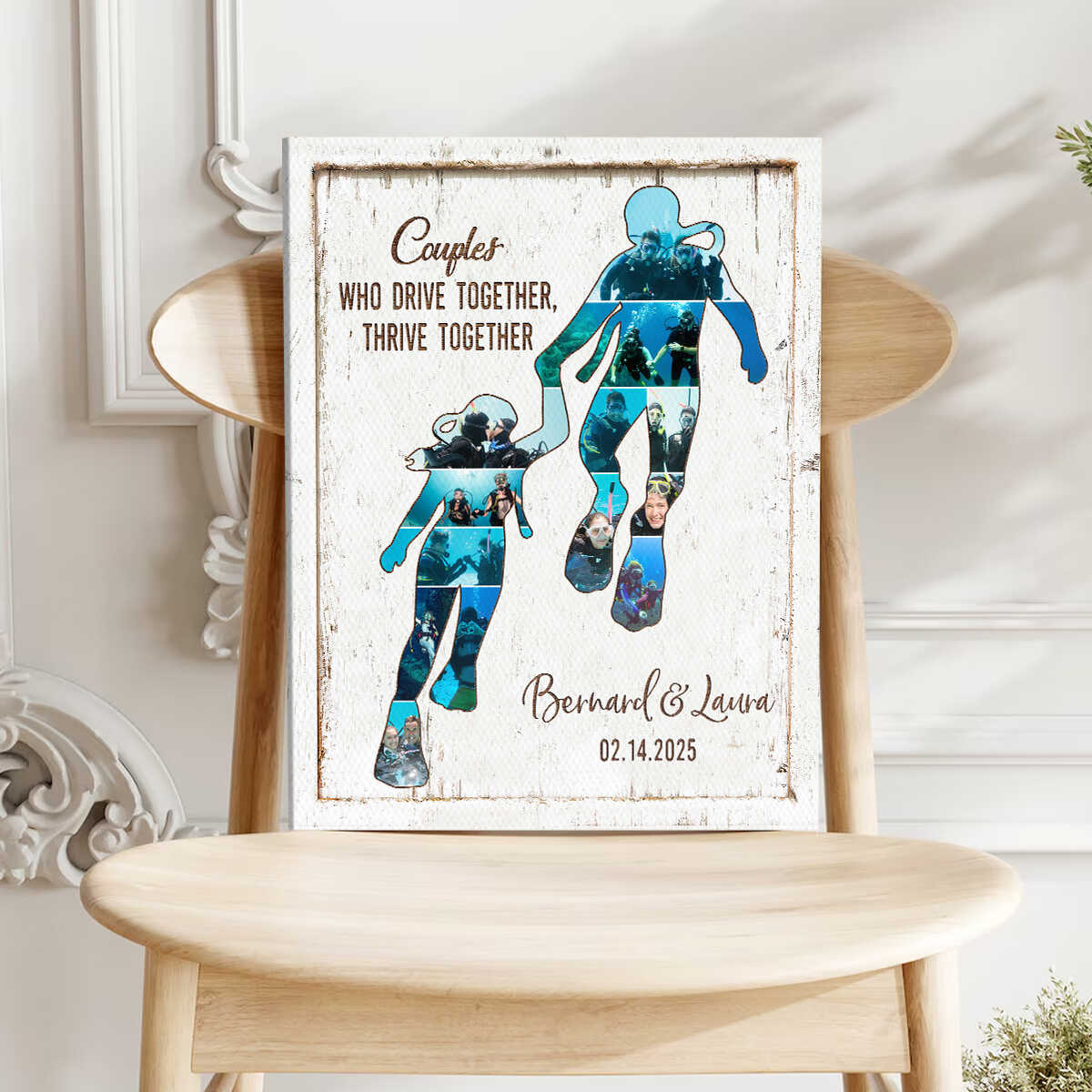 Scuba Gifts For Divers, Personalized Scuba Diving Couple Photo Collage Canvas - Image 5