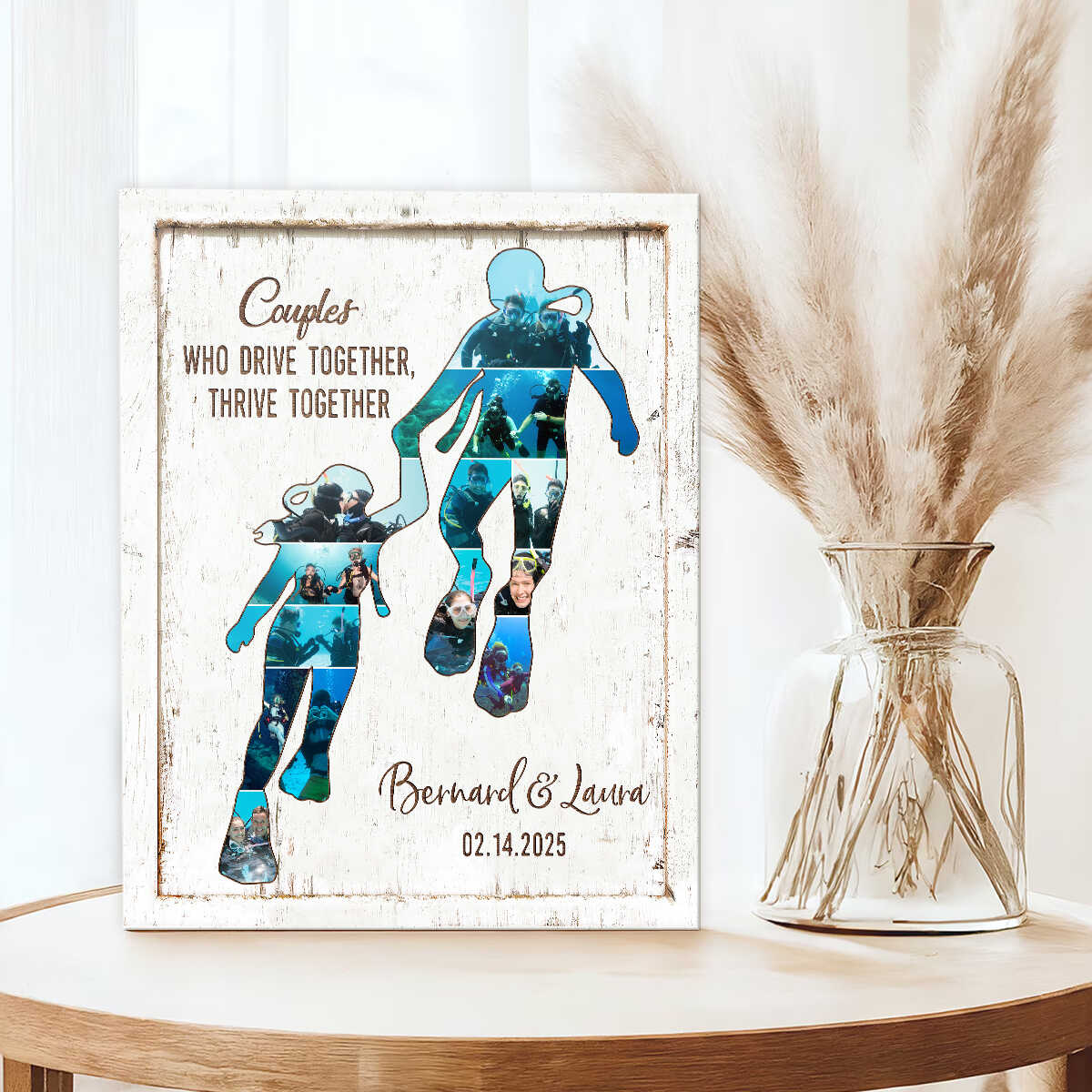 Scuba Gifts For Divers, Personalized Scuba Diving Couple Photo Collage Canvas - Image 6