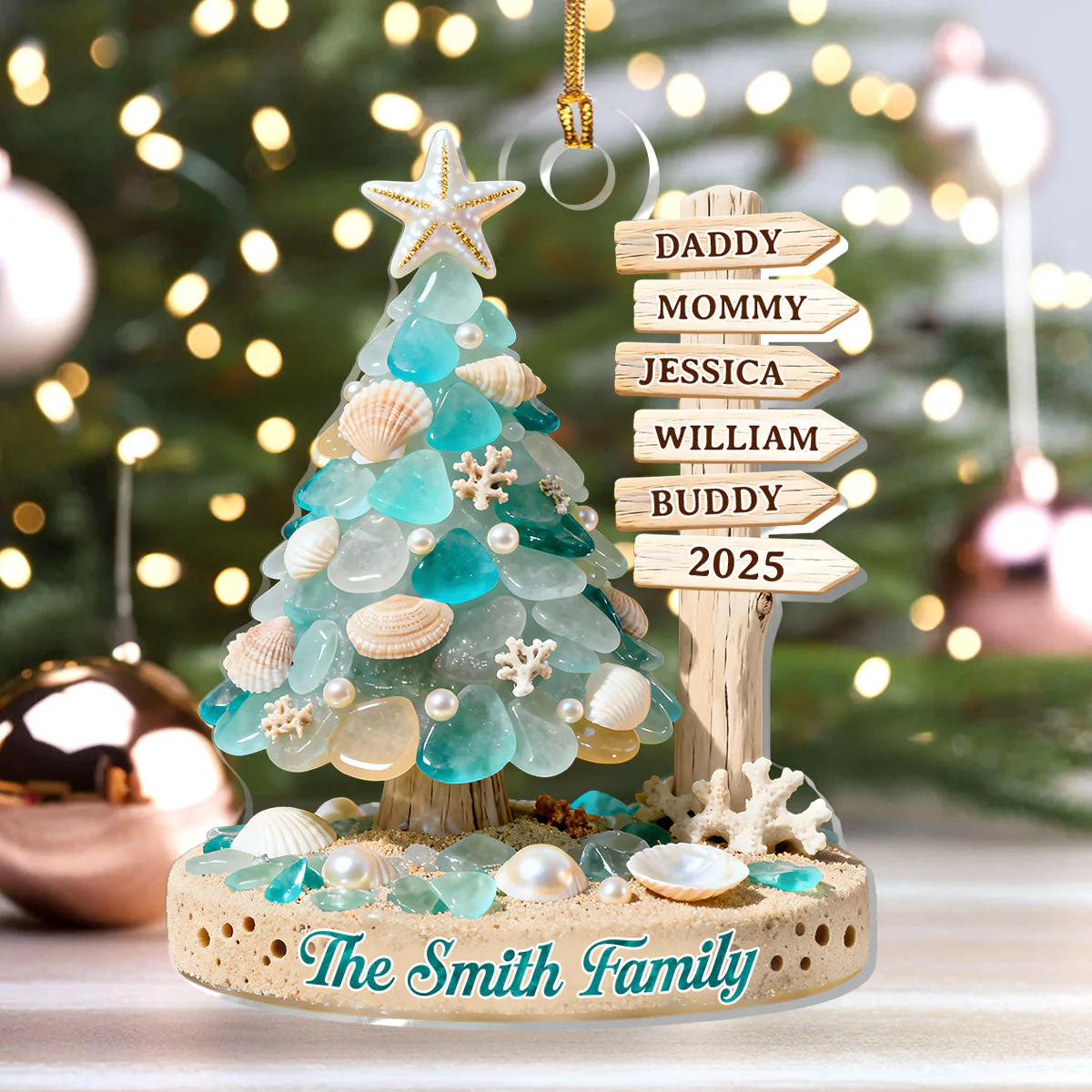 Seaside Christmas Harmony - Personalized 1-Layer Acrylic Ornament - Image 2