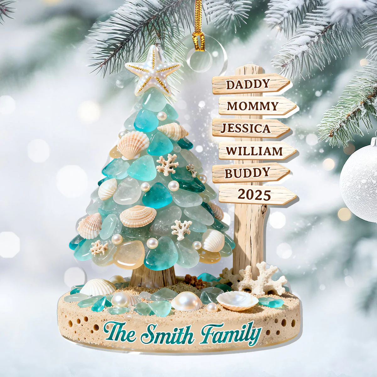Seaside Christmas Harmony - Personalized 1-Layer Acrylic Ornament - Image 3