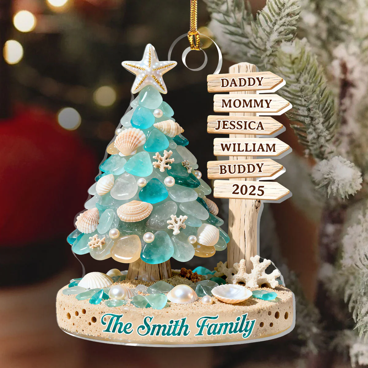 Seaside Christmas Harmony - Personalized 1-Layer Acrylic Ornament - Image 4