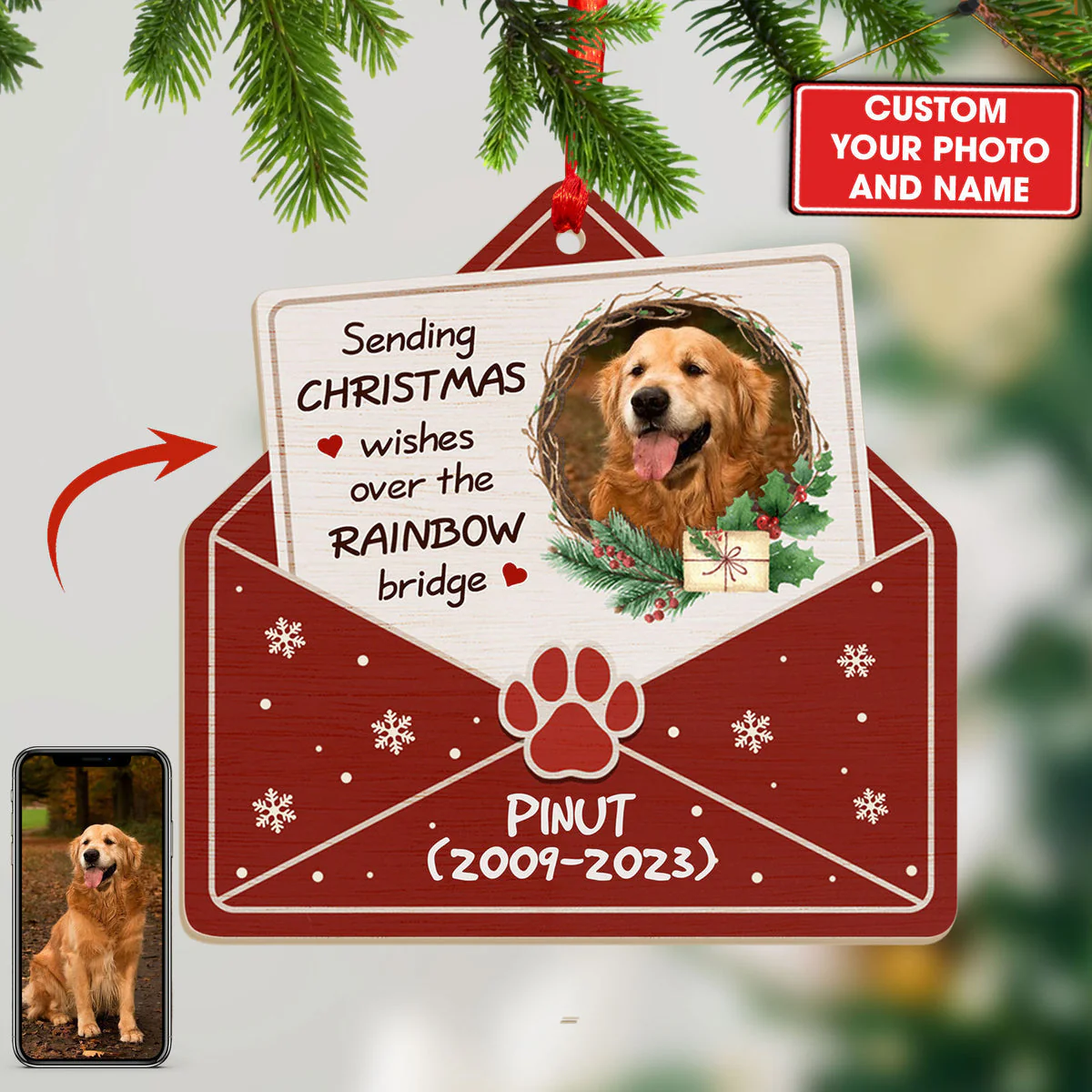 Sending Christmas Wishes Over The Rainbow Bridge Christmas Gift For Dog Lovers Personalized Acrylic Ornament - Image 3