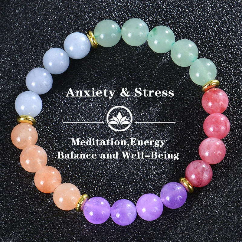 Seven Colored Stone, Tiger Eye Stone Bracelet - 7 Chakras Card Bracelet - Image 10
