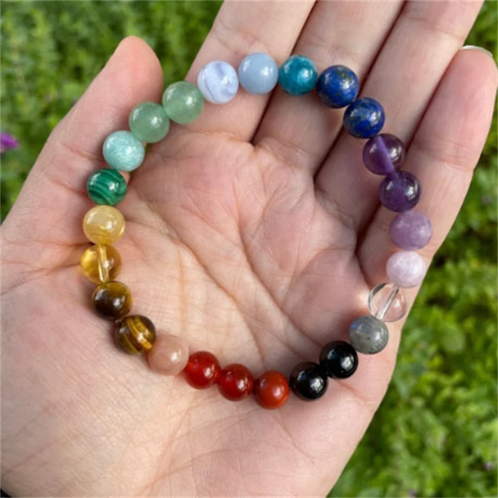 Seven Colored Stone, Tiger Eye Stone Bracelet - 7 Chakras Card Bracelet - Image 2