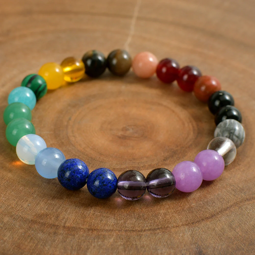 Seven Colored Stone, Tiger Eye Stone Bracelet - 7 Chakras Card Bracelet - Image 3