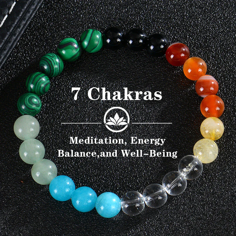 Seven Colored Stone, Tiger Eye Stone Bracelet - 7 Chakras Card Bracelet - Image 8