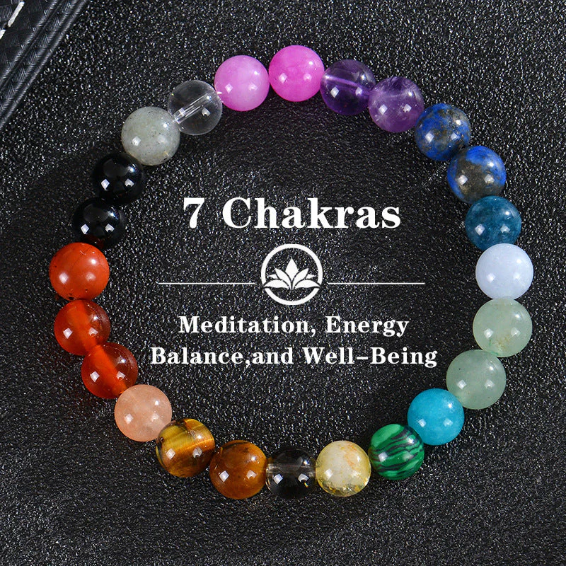 Seven Colored Stone, Tiger Eye Stone Bracelet - 7 Chakras Card Bracelet - Image 9