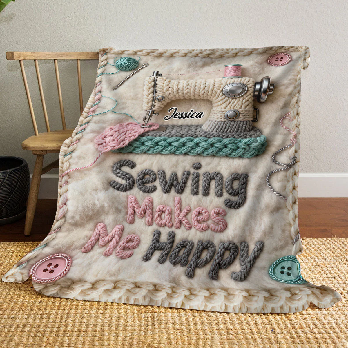 Sewing Makes Me Happy - Personalized Sewing Blanket - Image 2