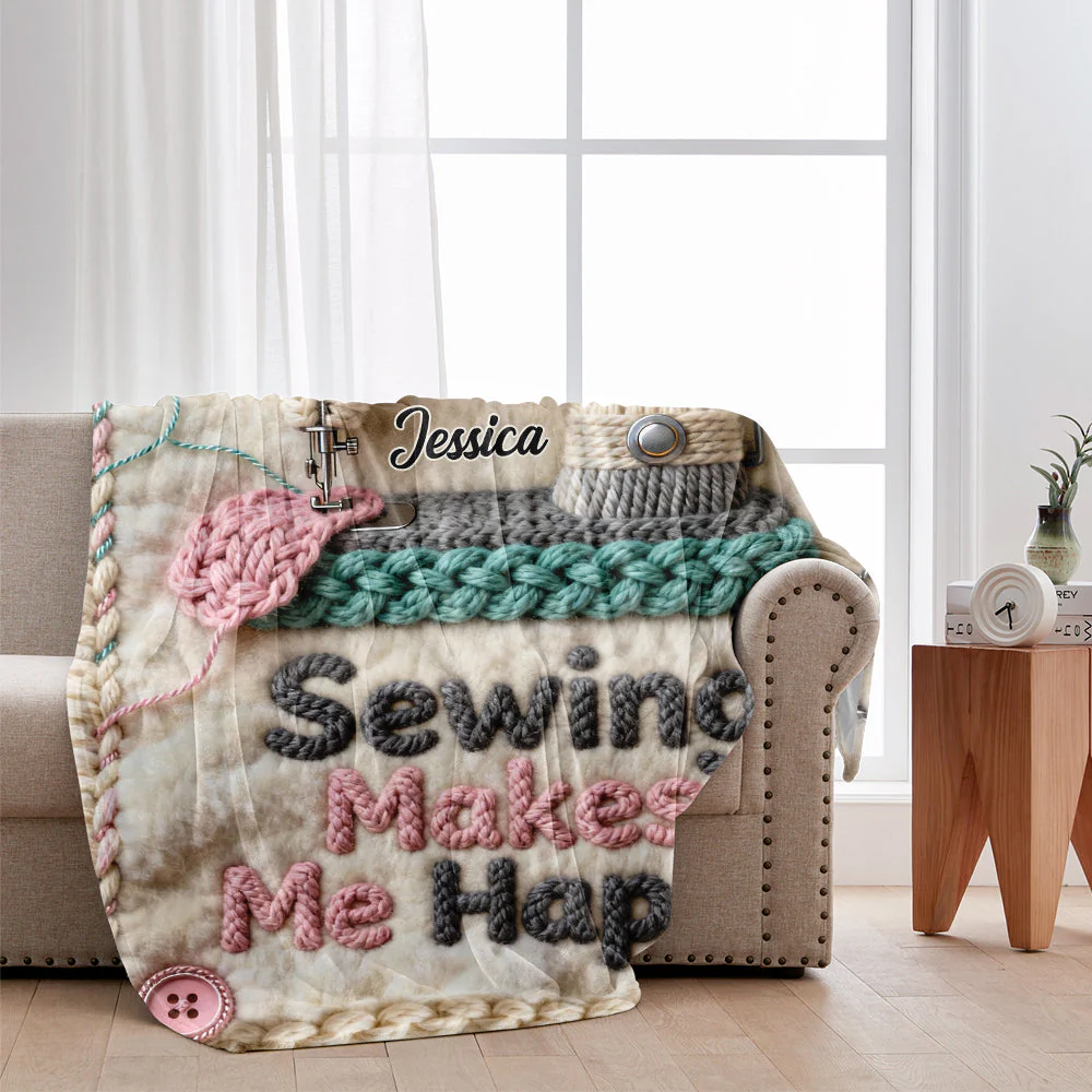 Sewing Makes Me Happy - Personalized Sewing Blanket - Image 3