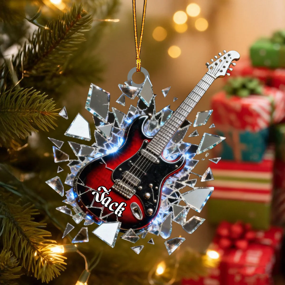 Shattered-Mirror Mini Electric Guitar Custom Name Stained Glass Effect Acrylic Christmas Ornament, Guitarist Gift - Image 5