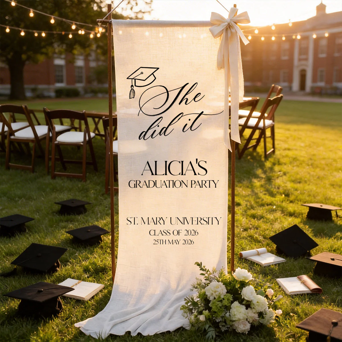 She Did It!Personalized Graduation Banner, Custom 2026 Graduate Name Welcome Sign - Image 2