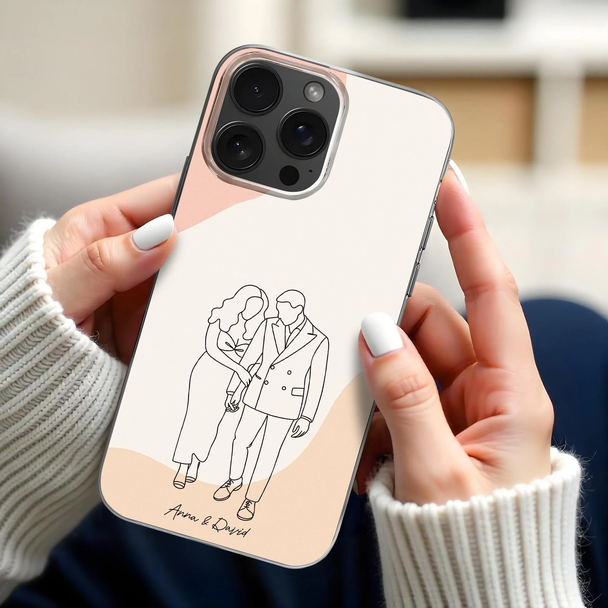 Simple Line Drawing Couple Personalized Clear Phone Case, Gift For Couples - Image 3