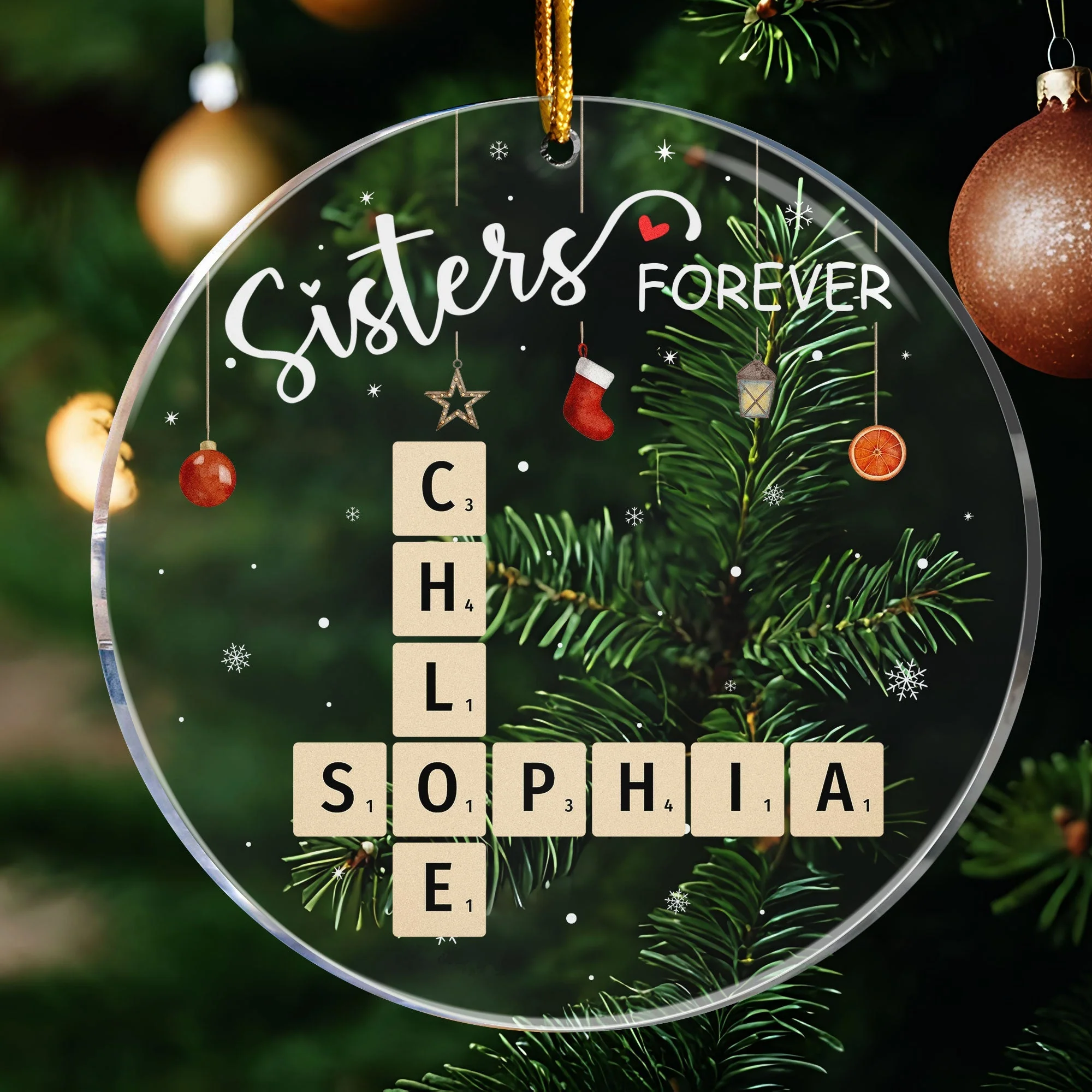 Sisters Forever Scrabble Custom Name - Personalized Acrylic Ornament - Image 2