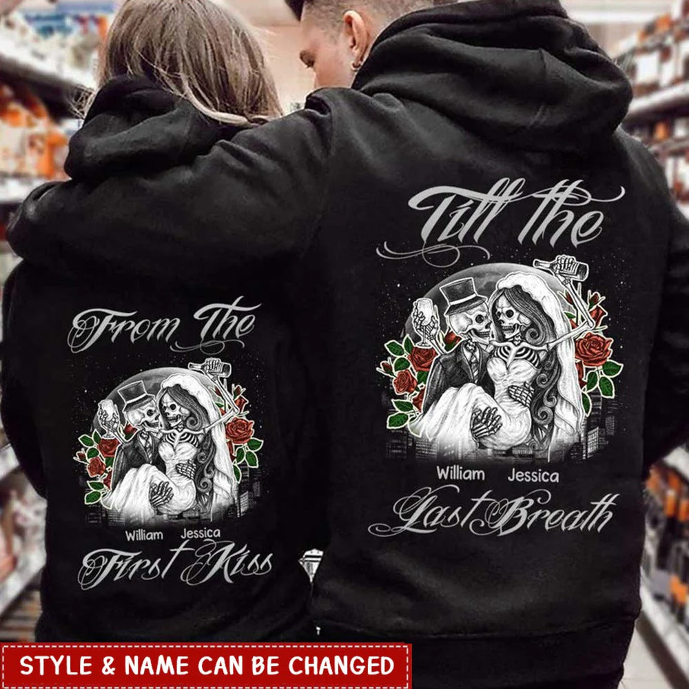 Skull Couple From The First Kiss Till The Last Breath Personalized Hoodie - Image 2