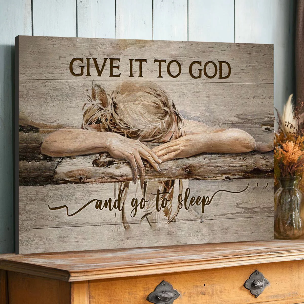 Sleeping girl, Give it to God and go to sleep - Jesus Landscape Canvas Prints, Christian Wall Art - Image 2
